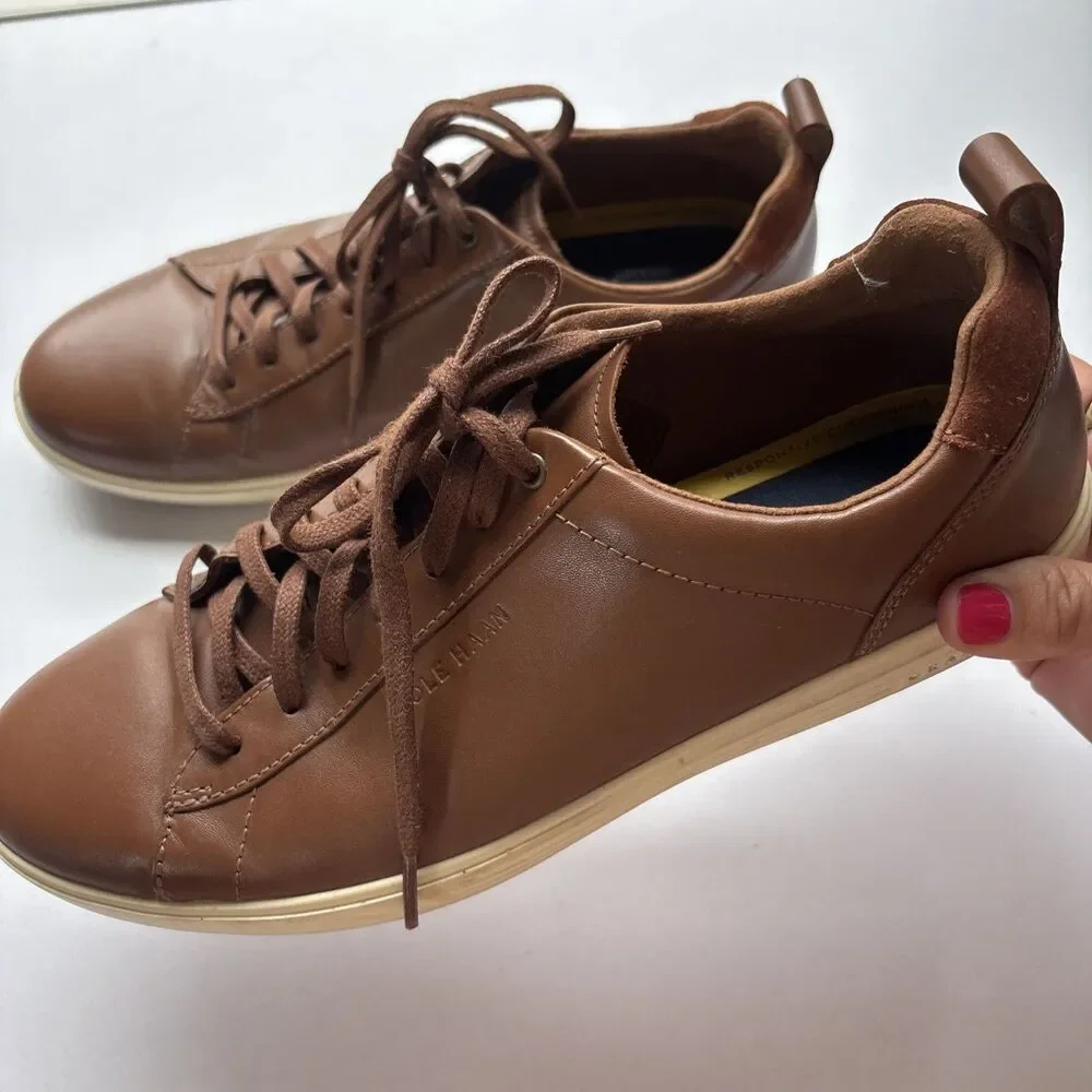 Cole Haan Grand Plus Crosscourt Mens Sneakers Sz 10 British Tan Leather C36924